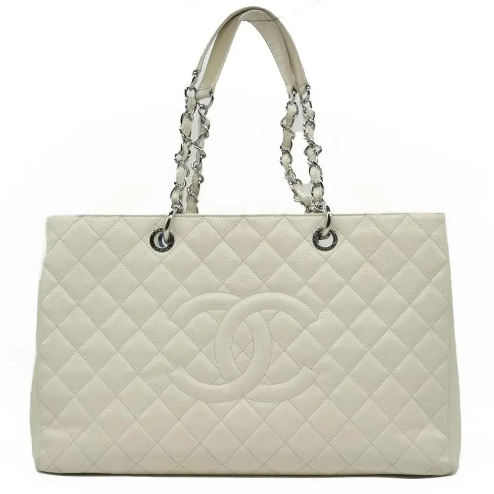 $3500 Chanel Caviar Quilted XL Grand Shopping Tote GST White
